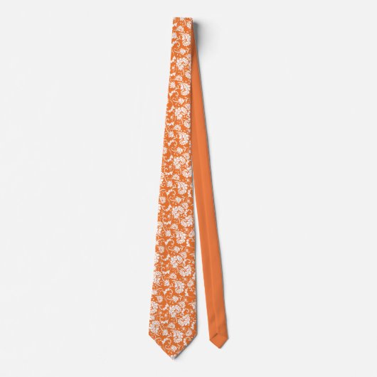 Orange Floral Pattern Custom Necktie Stropdas (Voorkant)