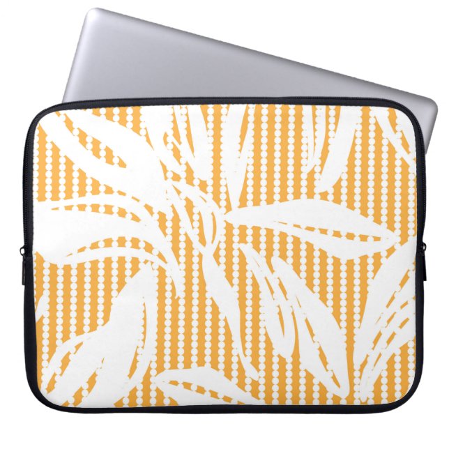 Orange Floral seamless pattern with striped backgr Laptop Sleeve (Voorkant)