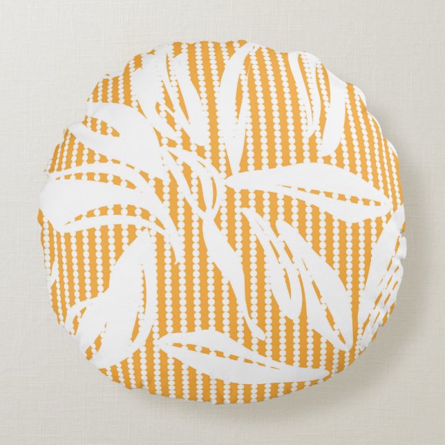 Orange Floral seamless pattern with striped backgr Rond Kussen (Voorkant)