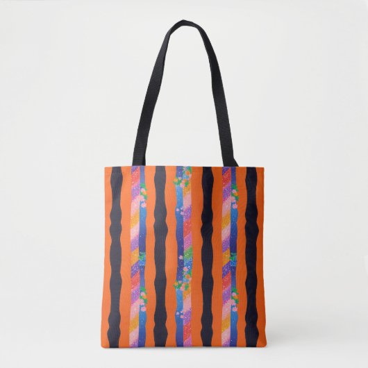 Orange Floral Wavy Stripe Pattern Tote Bag (Voorkant)