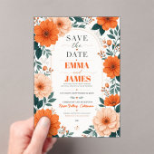 Orange Floral  Wedding Invitation Acryl Uitnodigingen (Insitu (Draagbaar))