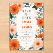 Orange Floral  Wedding Invitation Acryl Uitnodigingen (Voorkant)
