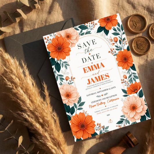 Orange Floral  Wedding Invitation Acryl Uitnodigingen