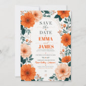 Orange Floral Wedding Invitation Save The Date (Voorkant)