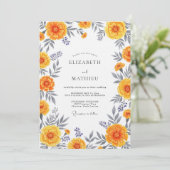 Orange Floral Whimsy Wedding Kaart (Staand voorkant)