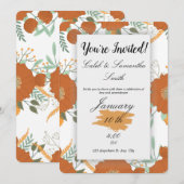 Orange Flower Wedding Invitation Kaart (Voorkant / Achterkant)