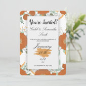 Orange Flower Wedding Invitation Kaart (Staand voorkant)