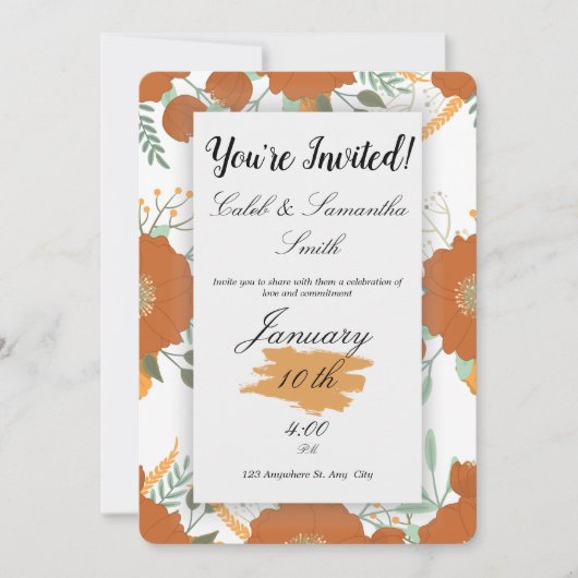 Orange Flower Wedding Invitation Kaart (Voorkant)