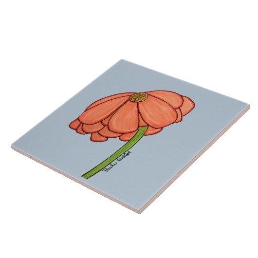 Orange Flower with Blue background Tegeltje (Zijkant)