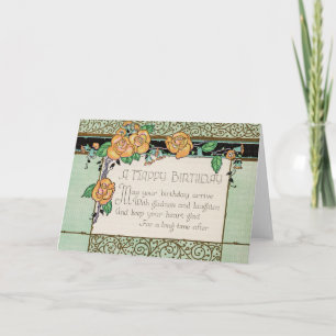 Orange Flowers Art Deco Rhyming Poem Birthday Card Kaart