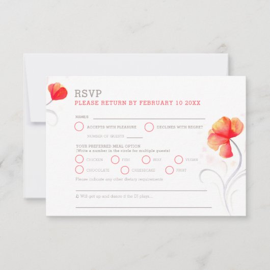 Orange flowers gray swirl watercolor RSVP (Voorkant)