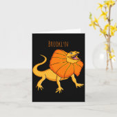 Orange Frilled Neck Lizard Cartoon Illustration Ba Kaart (Gele Bloem)