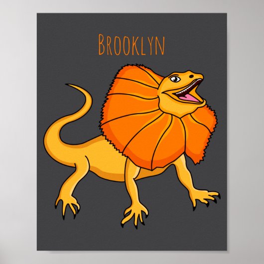 Orange Frilled Neck Lizard Cartoon Illustration Ba Poster (Voorkant)