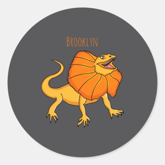 Orange Frilled Neck Lizard Cartoon Illustration Ba Ronde Sticker (Voorkant)