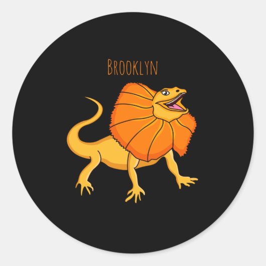 Orange Frilled Neck Lizard Cartoon Illustration Ba Ronde Sticker (Voorkant)