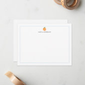 Orange Fruit Blue Border Personalized Stationery Notitiekaartje (Voorkant / Achterkant in situ)