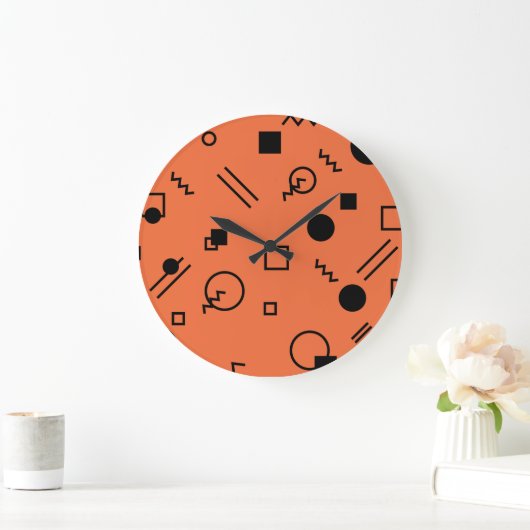 Orange, fun, trendy, geometric Memphis graphic Grote Klok (Huis)