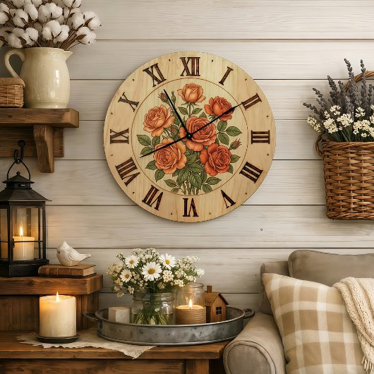 Orange Garden Flowers Wall Clock Grote Klok