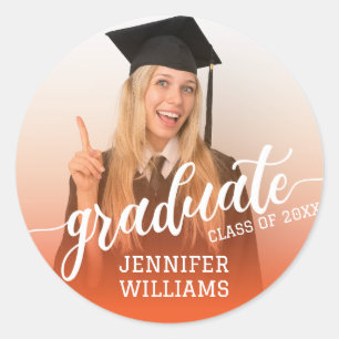 Orange Gepersonaliseerde Afstuderen foto Afstude Ronde Sticker
