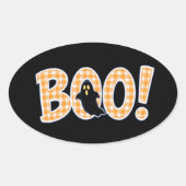 Orange Gingham BOO Ghost Ovale Sticker (Voorkant)