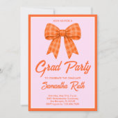 Orange Gingham Bow Graduation Party Kaart (Voorkant)