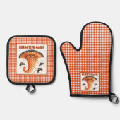 Orange Gingham Halloween Witch Hat and Bats Ovenwant & Pannenlap Set (Voorkant)