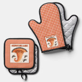 Orange Gingham Halloween Witch Hat and Bats Ovenwant & Pannenlap Set (Voorkant / Achterkant)