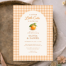 Orange Gingham Little Cutie Couples Baby Shower Kaart