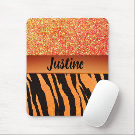 Orange Glam Glitter Tiger Print Muismat