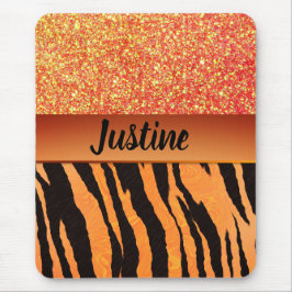 Orange Glam Glitter Tiger Print Muismat