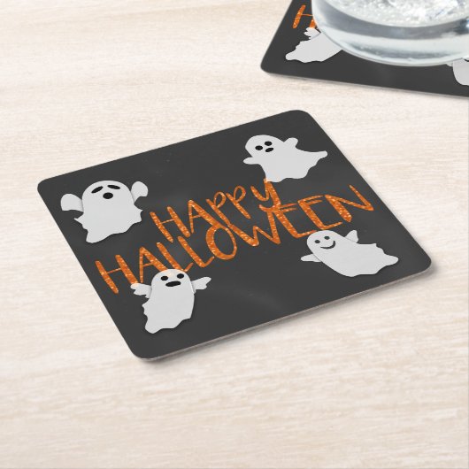 Orange Glitter Happy Halloween Kartonnen Onderzetters (Schuin)