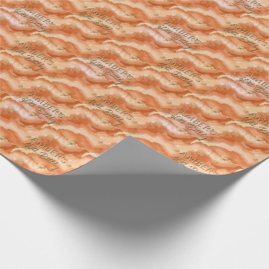 Orange Gold Abstract Marble Design Cadeaupapier (Hoek)