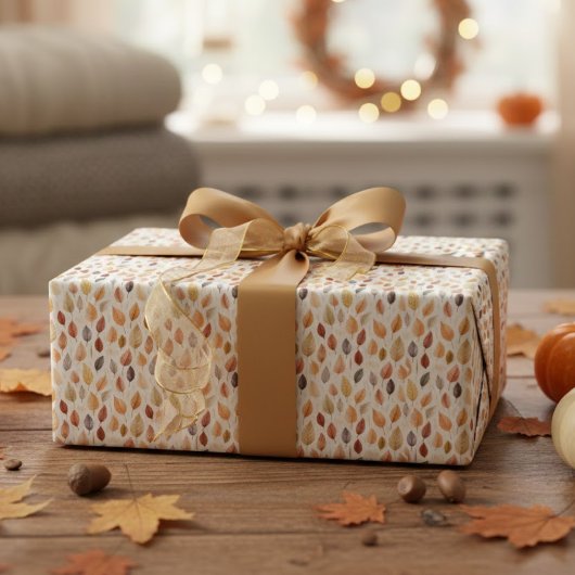 Orange Gold Brown Autumn Leaves Watercolor Pattern Cadeaupapier