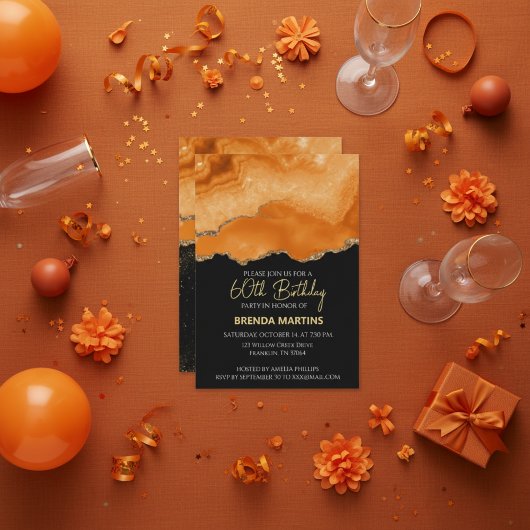 Orange Gold Glitter Watercolor Kaart