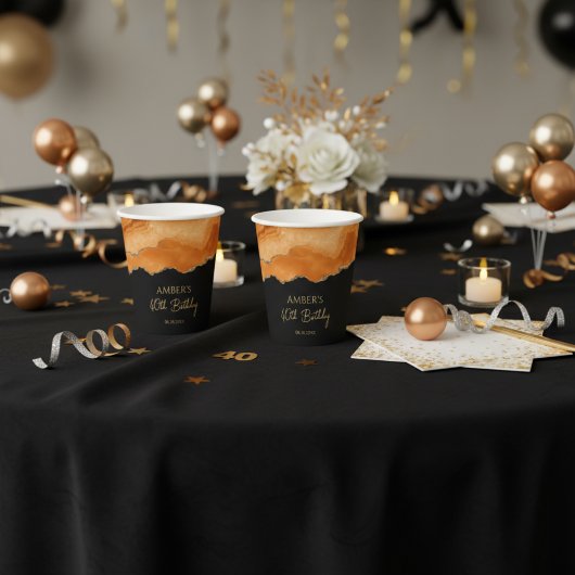 Orange Gold Glitter  Watercolor Marble Papieren Bekers