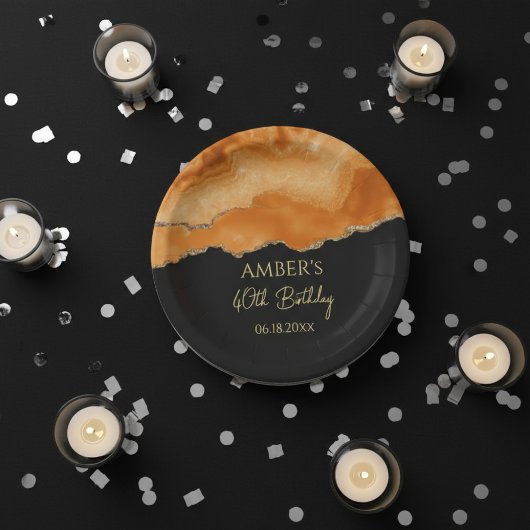 Orange Gold Glitter  Watercolor Marble Papieren Bordje