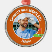 Orange Golfer Photo Custom Golf Team Christmas Metalen Ornament (Voorkant)