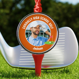 Orange Golfer Photo Custom Golf Team Christmas Metalen Ornament