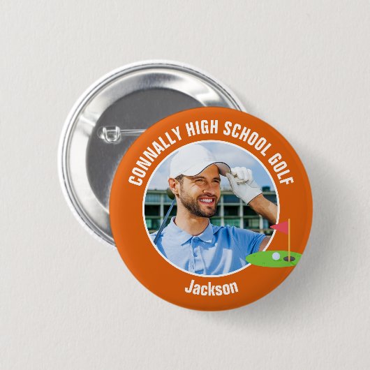 Orange Golfer Photo High School Golf Team Ronde Button 5,7 Cm (Voorkant /achterkant)