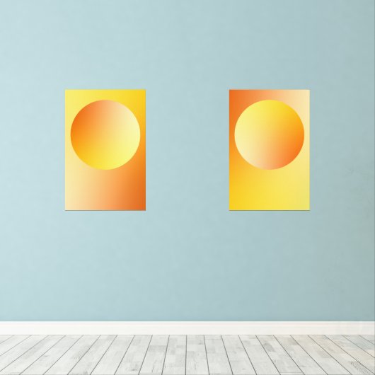 Orange Gradient Circle Vignette Abstract Design Muurkunst Sets (Houten vloer)