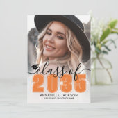 Orange Graduate Photo Graduation Aankondiging (Staand voorkant)