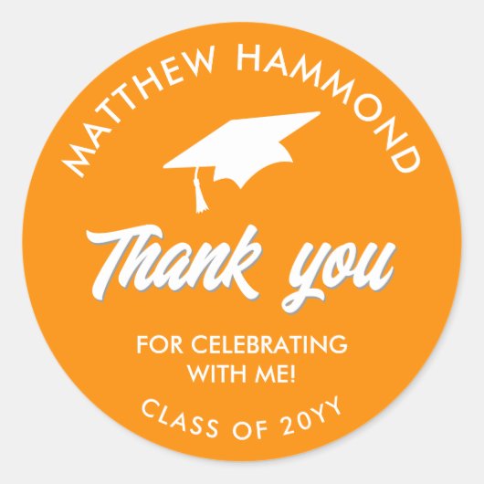 Orange Graduating Class Thank You Grad Cap Ronde Sticker (Voorkant)
