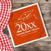 Orange Graduation Cap Class of 20XX Name Party Servet