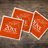 Orange Graduation Cap Class of 20XX Name Party Servet
