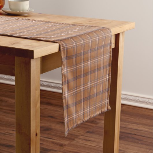 Orange Gray Plaid Classic Pattern Table Runner Korte Tafelloper (Voorbeeld)