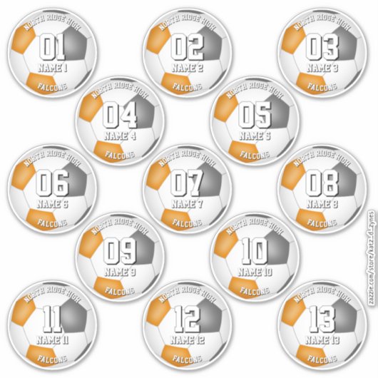 orange gray soccer team colors 13 athletes sticker (Voorkant)