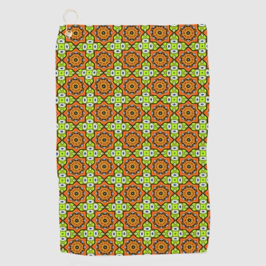 Orange, green and blue patterned  golfhanddoek (Voorkant)