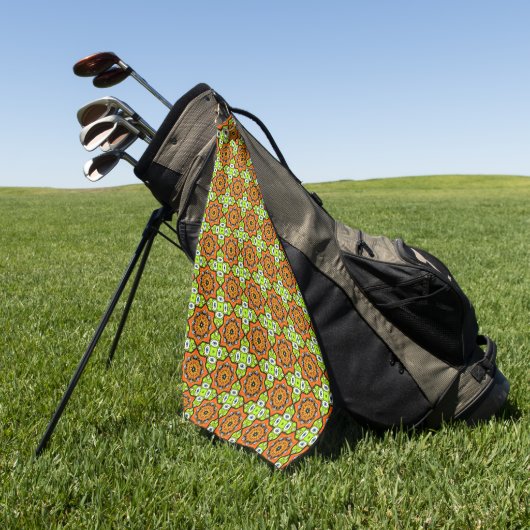 Orange, green and blue patterned  golfhanddoek (Groen)