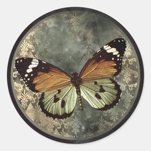 Orange & Green Gothic Butterfly  Ronde Sticker (Voorkant)