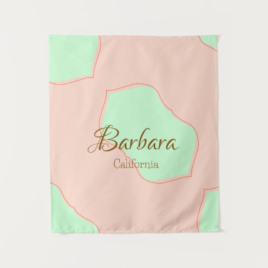 Orange green pastel boho add name place rustic ele wandkleed (Voorkant)